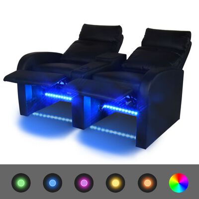 vidaXL Sillón de 2 plazas con LED cuero sintético negro