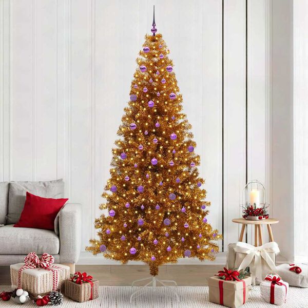 vidaXL &Aacute;rbol de Navidad con 300 LED con soporte Dorado 240 cm PET