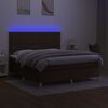 vidaXL Cama box spring colch&oacute;n luces LED tela marr&oacute;n oscuro 180x200cm