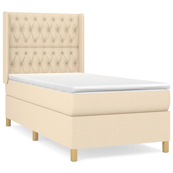 vidaXL Cama box spring con colch&oacute;n tela color crema 100x200 cm