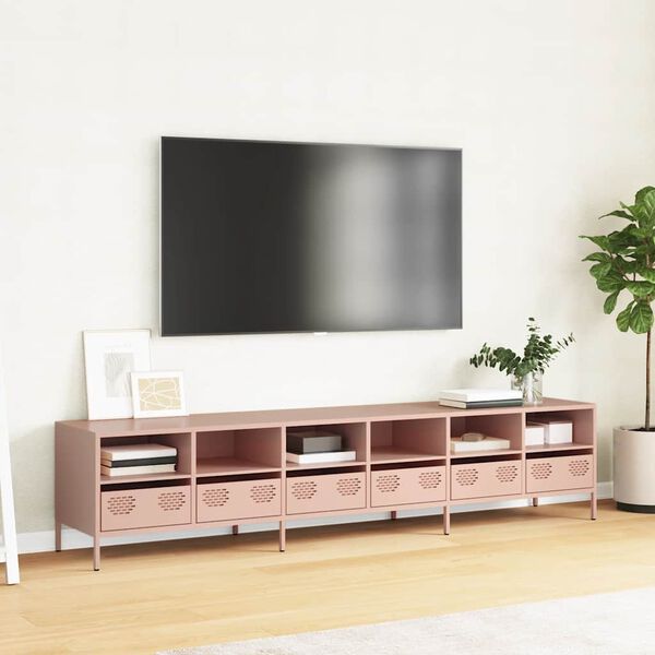 vidaXL Mueble para TV acero laminado en fr&iacute;o rosa 202x39x43,5 cm