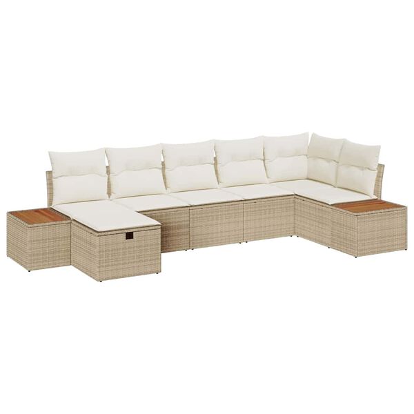 vidaXL Conjunto de sof&aacute; de jard&iacute;n con almohada 7 pcs Beige Polirat&aacute;n