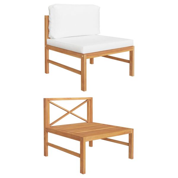 vidaXL Sofá central de madera maciza de teca con cojines crema