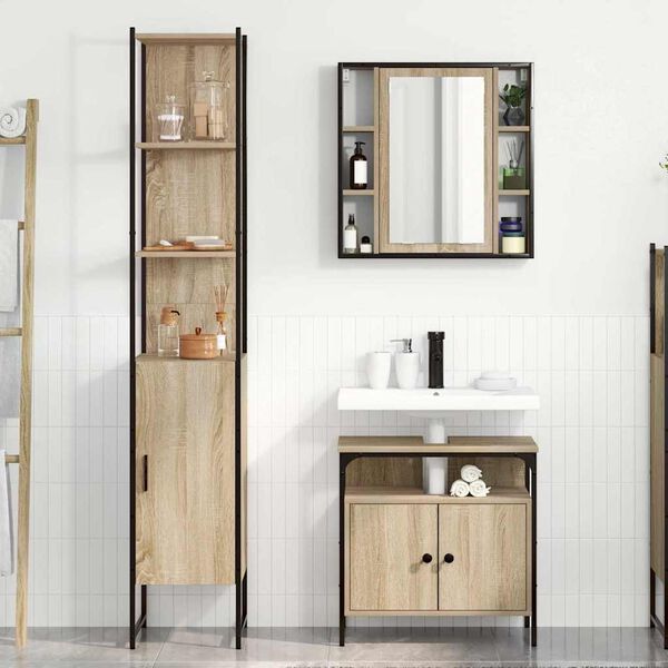 vidaXL Juego de muebles de ba&ntilde;o con estante 3 pcs Roble Sonoma