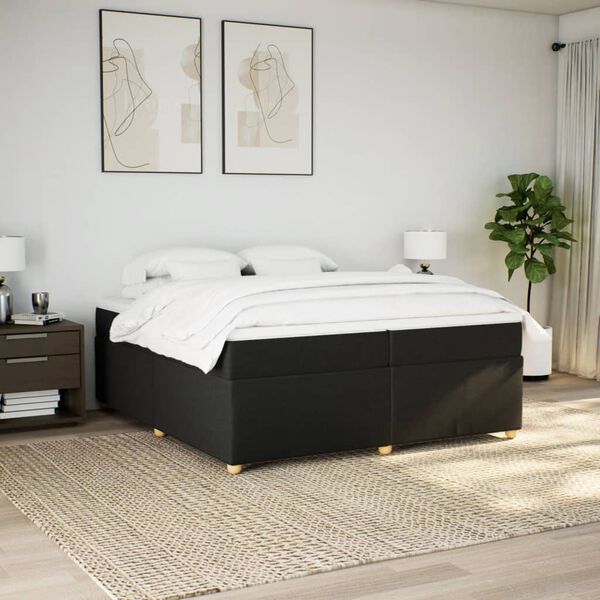 vidaXL Cama box spring con colch&oacute;n tela negro 200x200 cm