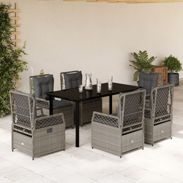 vidaXL Set comedor jard&iacute;n 7 pzas y cojines rat&aacute;n sint&eacute;tico gris claro