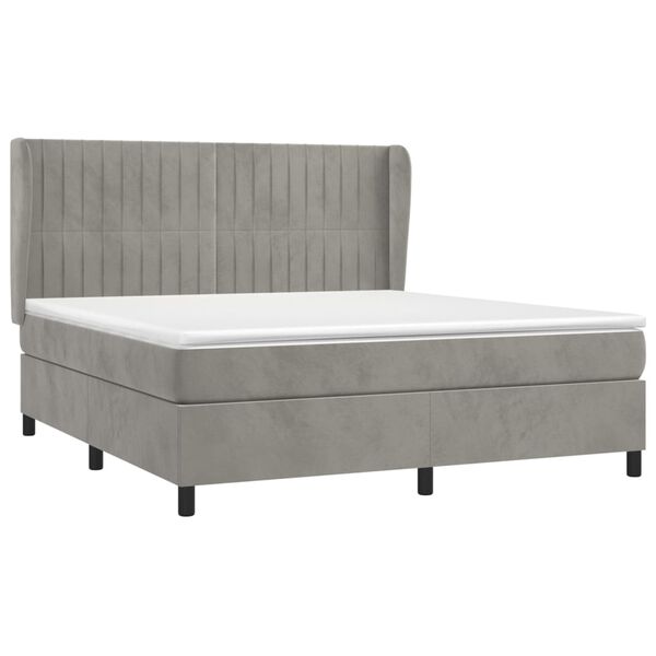 vidaXL Cama box spring con colch&oacute;n terciopelo gris claro 160x200 cm