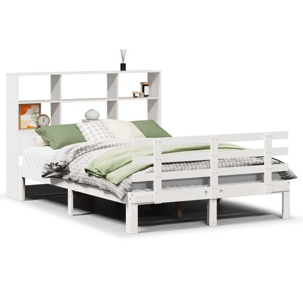 vidaXL Cama con estanter&iacute;a sin colch&oacute;n madera maciza blanca 120x190 cm
