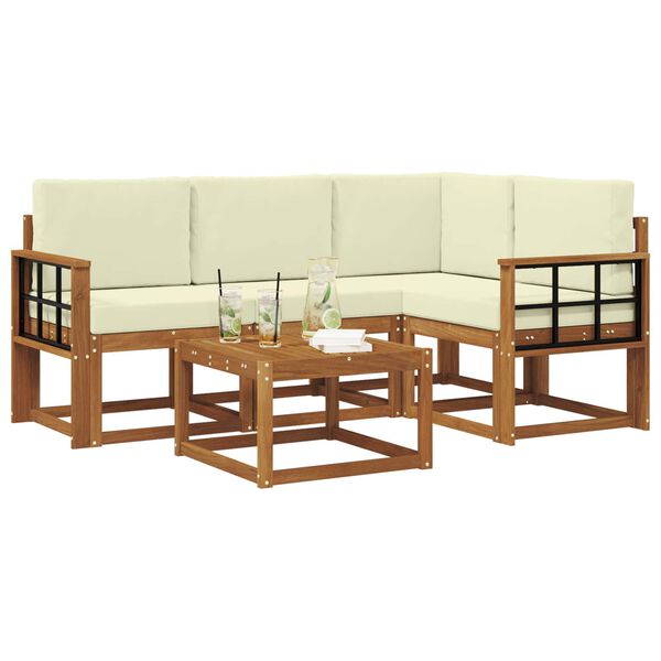 vidaXL Conjunto de sof&aacute;s de exterior con coj&iacute;n 5 pcs Natural y Crema