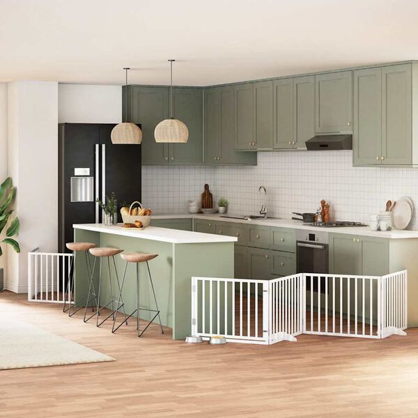 vidaXL Puerta de perros plegable 12 paneles madera &aacute;lamo blanca 960 cm