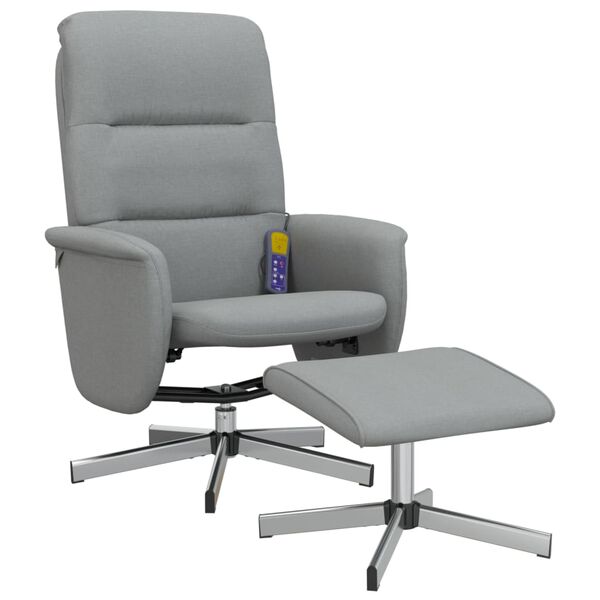 vidaXL Sill&oacute;n reclinable de masaje con reposapi&eacute;s tela gris claro