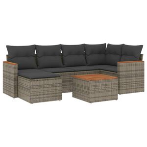 vidaXL Set de sof&aacute;s de jard&iacute;n 7 piezas con cojines rat&aacute;n PE gris