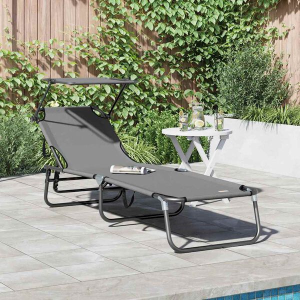 vidaXL Tumbona plegable con cojín 1-persona Gris 56 x 190 x 81cm tela