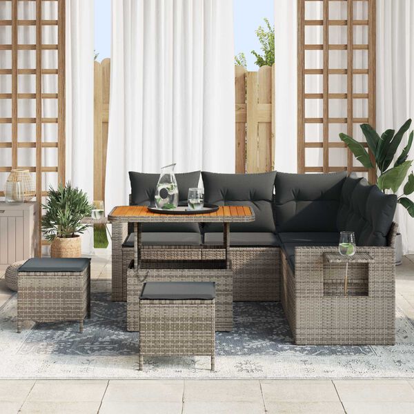 vidaXL Conjunto de sof&aacute; de jard&iacute;n 8 pcs Gris rat&aacute;n sint&eacute;tico
