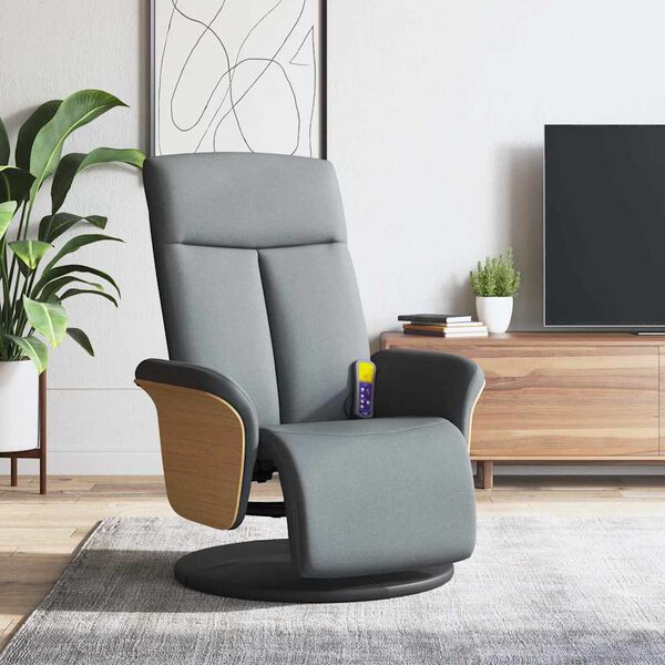 vidaXL Sill&oacute;n reclinable de masaje con reposapi&eacute;s tela gris claro