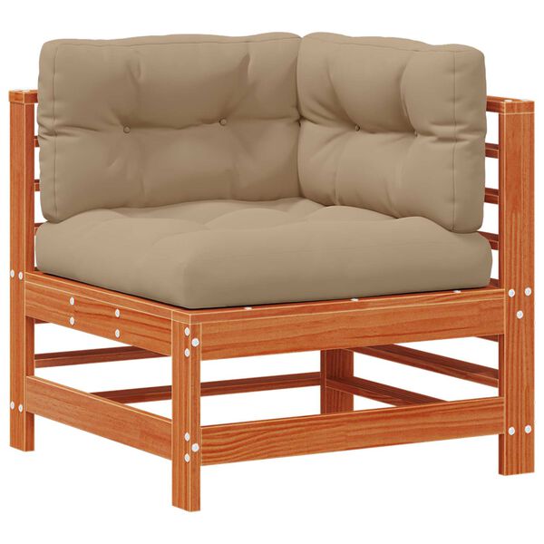 vidaXL Conjunto de Sof&aacute;s de Jard&iacute;n 5 pcs Marr&oacute;n Cera Pino macizo