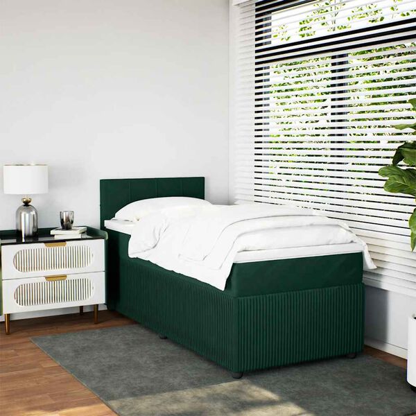 vidaXL Cama box spring con colch&oacute;n terciopelo verde oscuro 90x190 cm