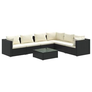 vidaXL Set de muebles de jard&iacute;n 7 pzas y cojines rat&aacute;n sint&eacute;tico negro