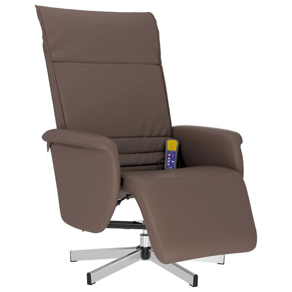 vidaXL Sill&oacute;n reclinable masaje con reposapi&eacute;s cuero sint&eacute;tico marr&oacute;n