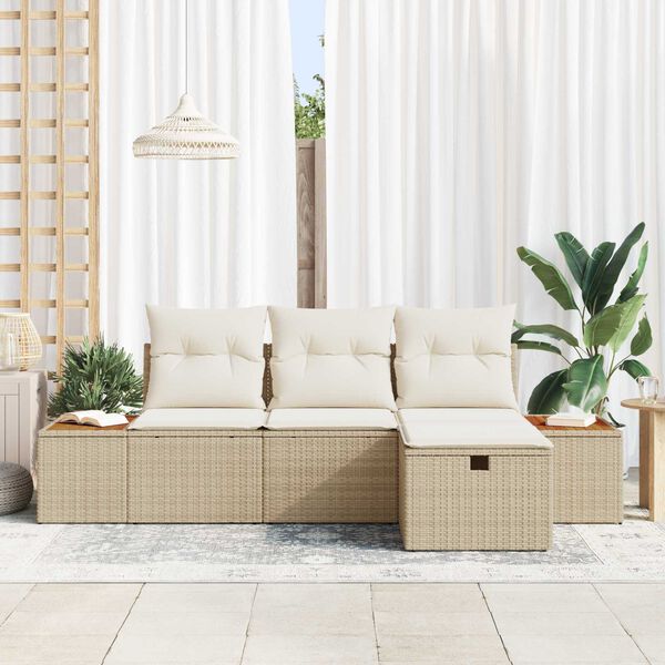 vidaXL Conjunto de sof&aacute; de jard&iacute;n 4 pcs Beige rat&aacute;n sint&eacute;tico
