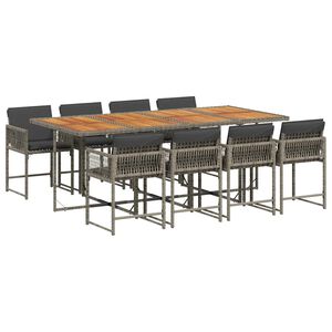 vidaXL Set comedor jard&iacute;n 9 pzas y cojines rat&aacute;n sint&eacute;tico gris