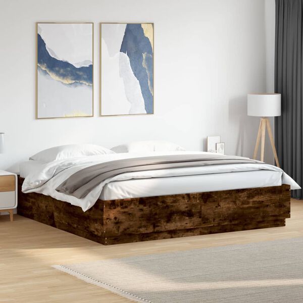 vidaXL Estructura cama con luces LED madera roble ahumado 180x200 cm