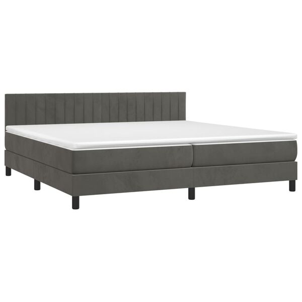 vidaXL Cama box spring colch&oacute;n y LED terciopelo gris oscuro 200x200 cm