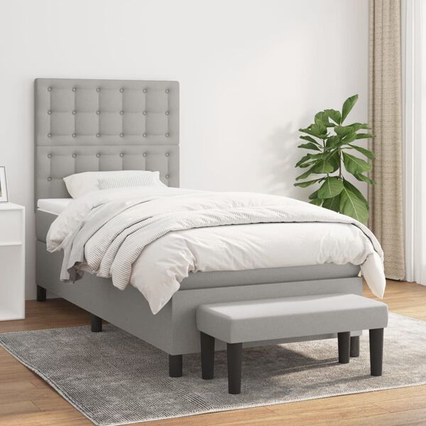 vidaXL Cama box spring con colch&oacute;n tela gris claro 100x200 cm