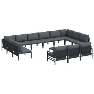 vidaXL Conjunto de sof&aacute;s de jard&iacute;n con coj&iacute;n 14 pcs Negro Acero