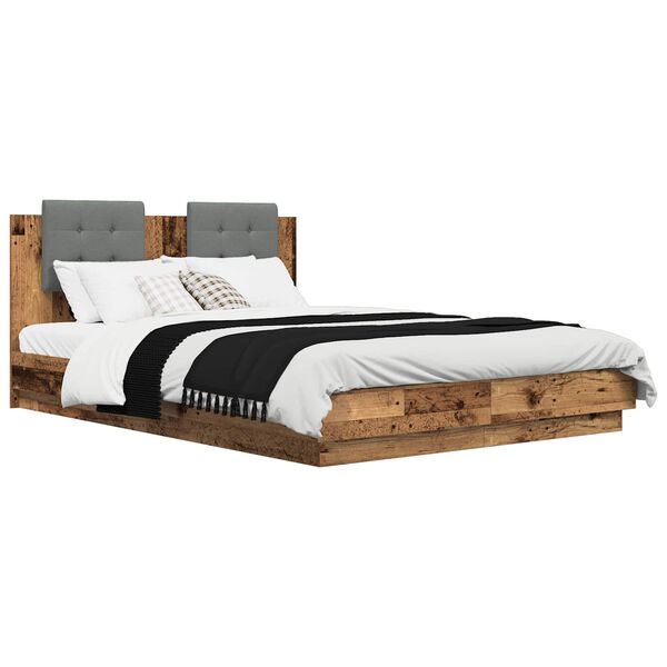 vidaXL Estructura de cama con cabecero Madera envejecida 160 x 200 cm