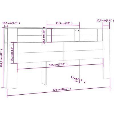 vidaXL Mueble cabecero color gris Sonoma 220x18,5x104,5 cm
