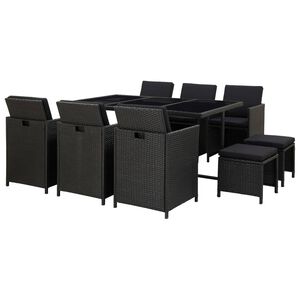vidaXL Set comedor de jard&iacute;n 11 piezas y cojines rat&aacute;n sint&eacute;tico negro