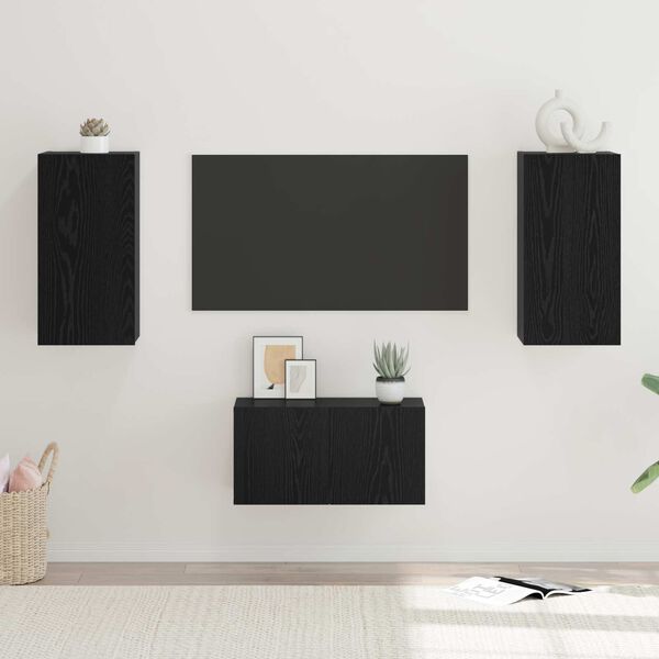 vidaXL Conjunto de mueble de TV 3 pcs Roble Negro Madera de ingenier&iacute;a