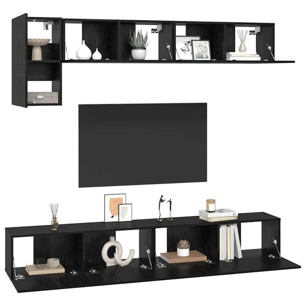 vidaXL Conjunto de mueble de TV 5 pcs Roble Negro Madera de ingeniería