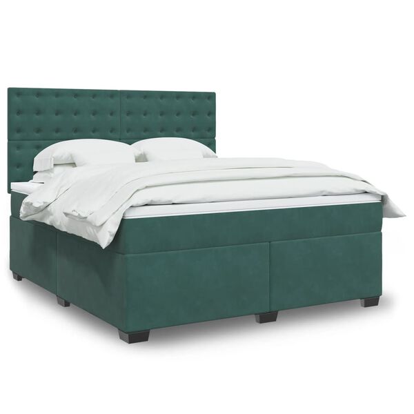 vidaXL Cama box spring con colch&oacute;n terciopelo verde oscuro 180x200 cm