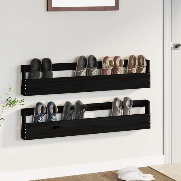 vidaXL Estantes zapatos de pared 2 uds madera de pino negro 110x9x23cm
