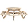 vidaXL Mesa de picnic hexagonal 6 ni&ntilde;os agujero sombrilla madera abeto