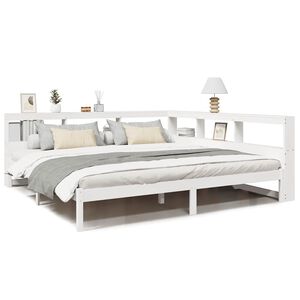 vidaXL Cama con estanter&iacute;a sin colch&oacute;n madera maciza blanca 180x200 cm