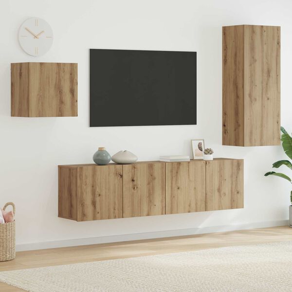 vidaXL Mueble de TV 4 pcs Roble artesanal Madera de ingenier&iacute;a