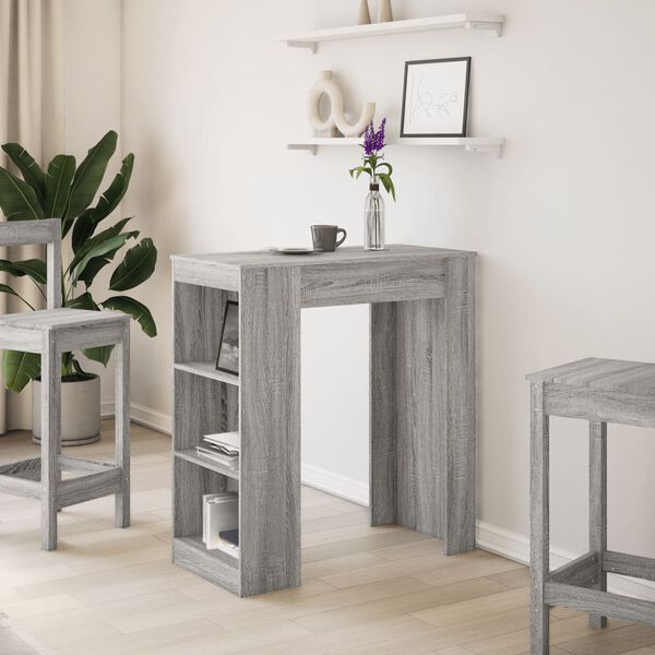 vidaXL Mesa alta bar con estantes madera gris Sonoma 95x47x103,5 cm