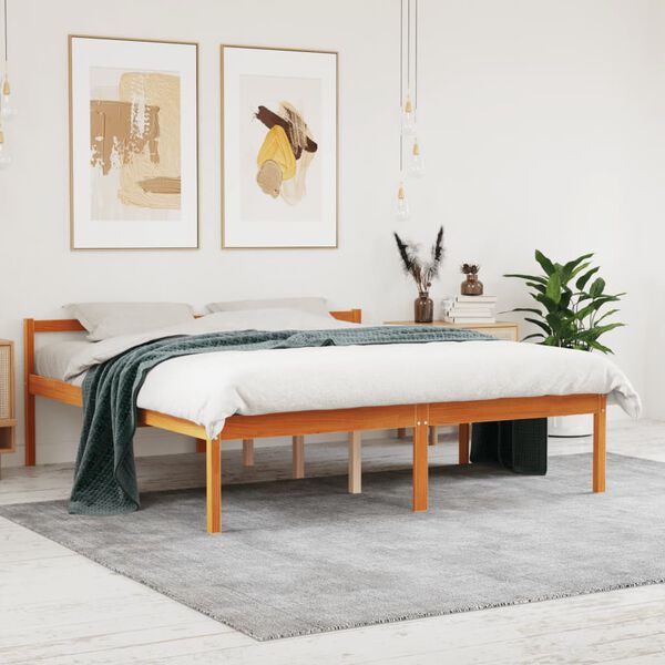 vidaXL Cama para mayores madera maciza de pino marr&oacute;n cera 160x200 cm
