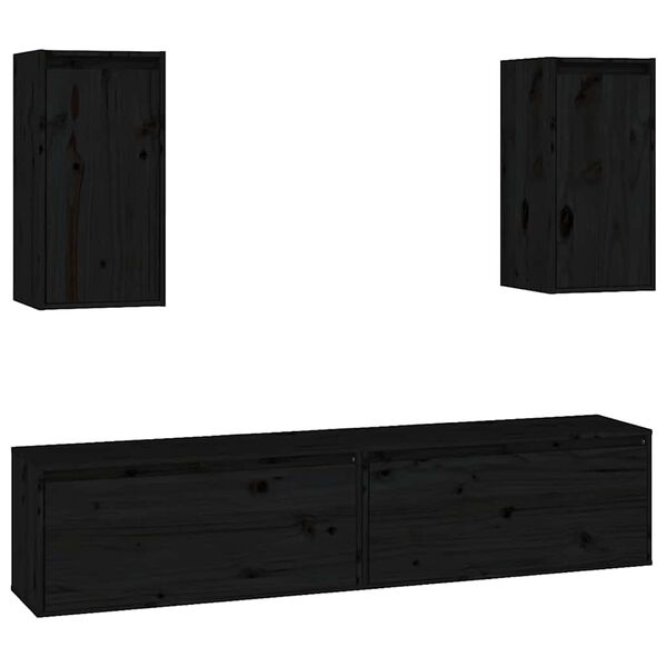 vidaXL Muebles para TV 4 piezas madera maciza de pino negro