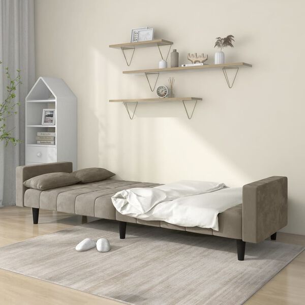vidaXL Sof&aacute; cama de 2 plazas con dos almohadas terciopelo gris claro