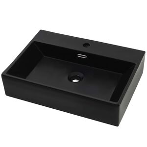 vidaXL Lavabo con orificio para grifo cer&aacute;mica negro 60,5x42,5x14,5 cm