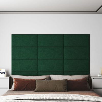vidaXL Paneles de pared 12 uds tela verde oscuro 60x30 cm 2,16 m²