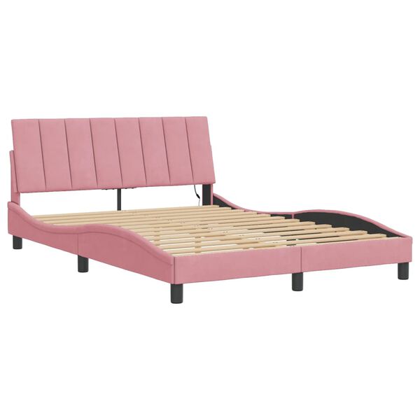 vidaXL Estructura de cama con LED sin colch&oacute;n Hanko terciopelo rosa 140x190 cm