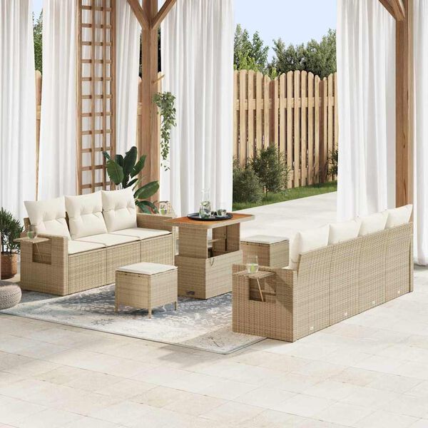 vidaXL Conjunto de sof&aacute; de jard&iacute;n 10 pcs Beige rat&aacute;n sint&eacute;tico