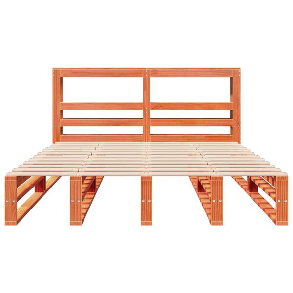 vidaXL Cama sin colch&oacute;n madera maciza pino marr&oacute;n cera 150x200 cm