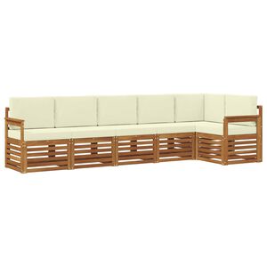 vidaXL Conjunto de sof&aacute;s de exterior 6 uds. Natural y Crema Poli&eacute;ster
