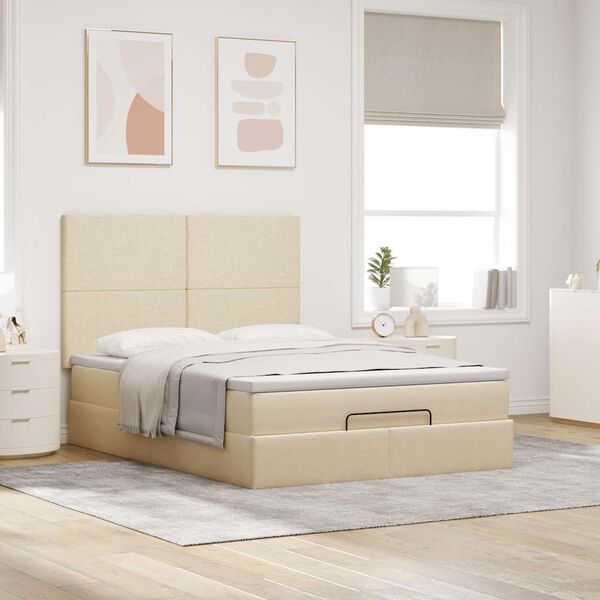 vidaXL Estructura de cama otomana con colch&oacute;n tela crema 140x200cm